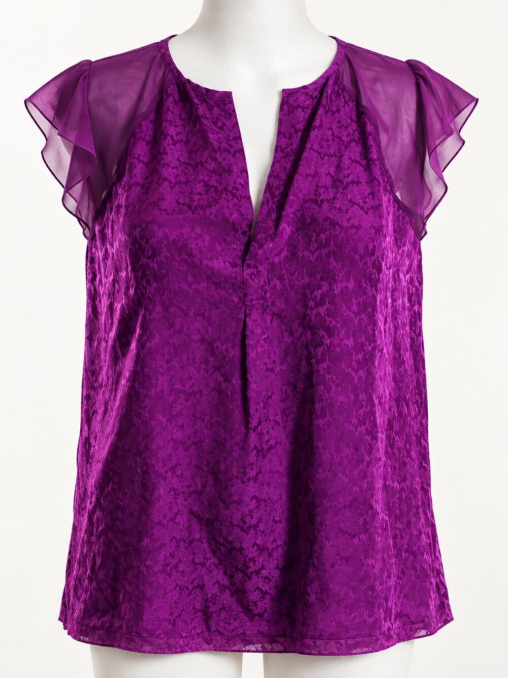 Rebecca Taylor Purple Silk Ruffle Cap-Sleeve Blouse Romantic Designer Top
